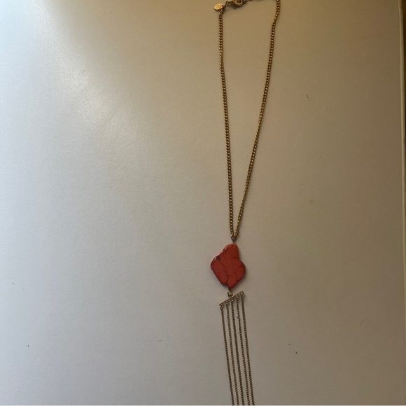 Charming Charlie Chain Fringe Necklace Statement Coral Gold Toned Curb Style 20" - Picture 2 of 6